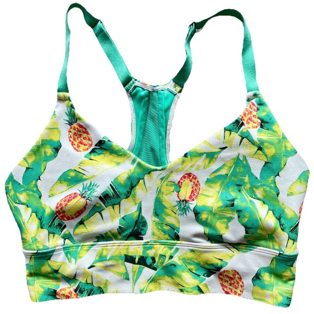 WILDFOX Tropical PALMS and PINAS Pineapple and Palm Leaf Print SPORTS BRA Size M